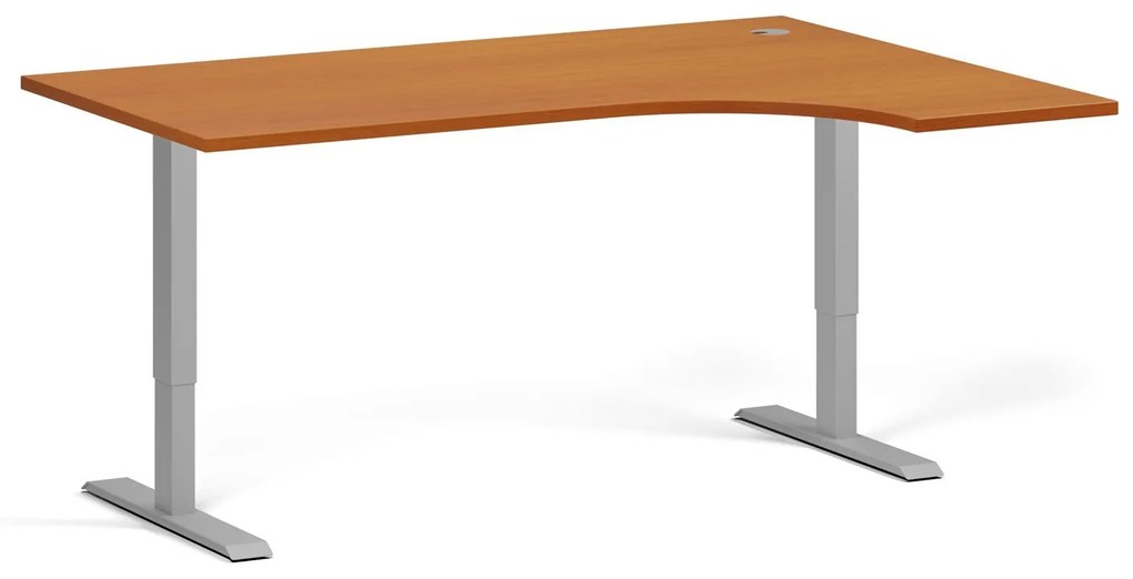 Rohový výškovo nastaviteľný stôl, 160x120 cm, 1 motor, L/P, sivá podnož, čerešňa
