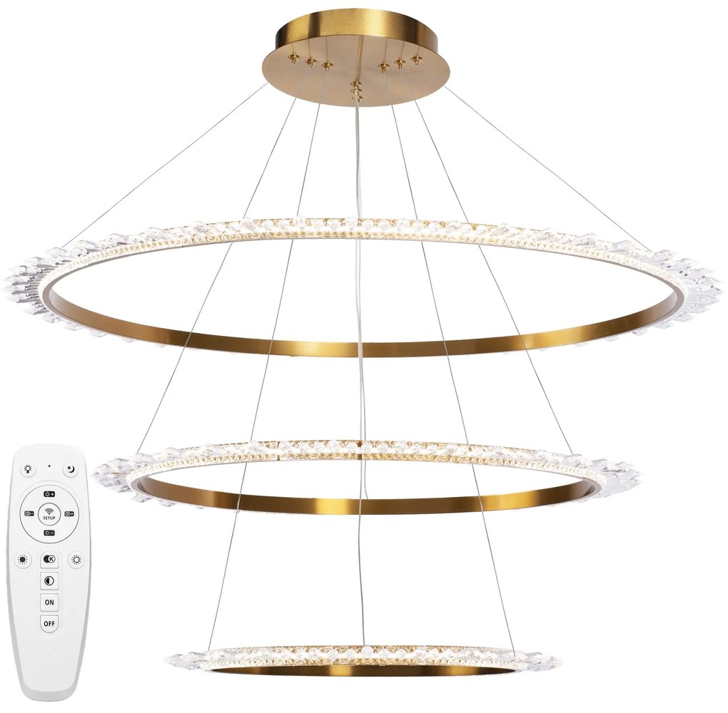 Toolight Toolight, LED krištáľové závesné svietidlo + diaľkové ovládanie APP1202-CP, zlatá, OSW-05480