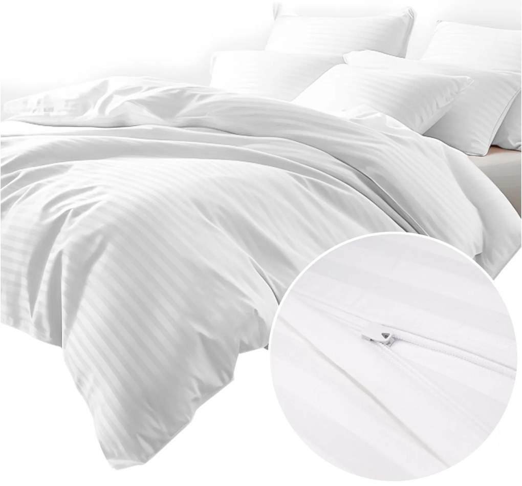 SATÉNOVÉ OBLIEČKY SATINLOVE EXCLUSIVE CIZGILI 200X220 CM, 2KS 70X80 CM BIELE