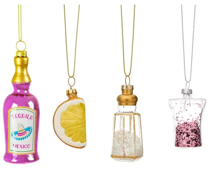 Sklenené ručne vyrobené vianočné ozdoby v súprave 4 ks 9,5 cm Tequila – Sass & Belle
