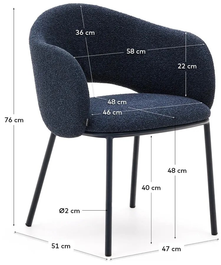 Tmavomodré čalúnené jedálenské kreslo Maina – Kave Home