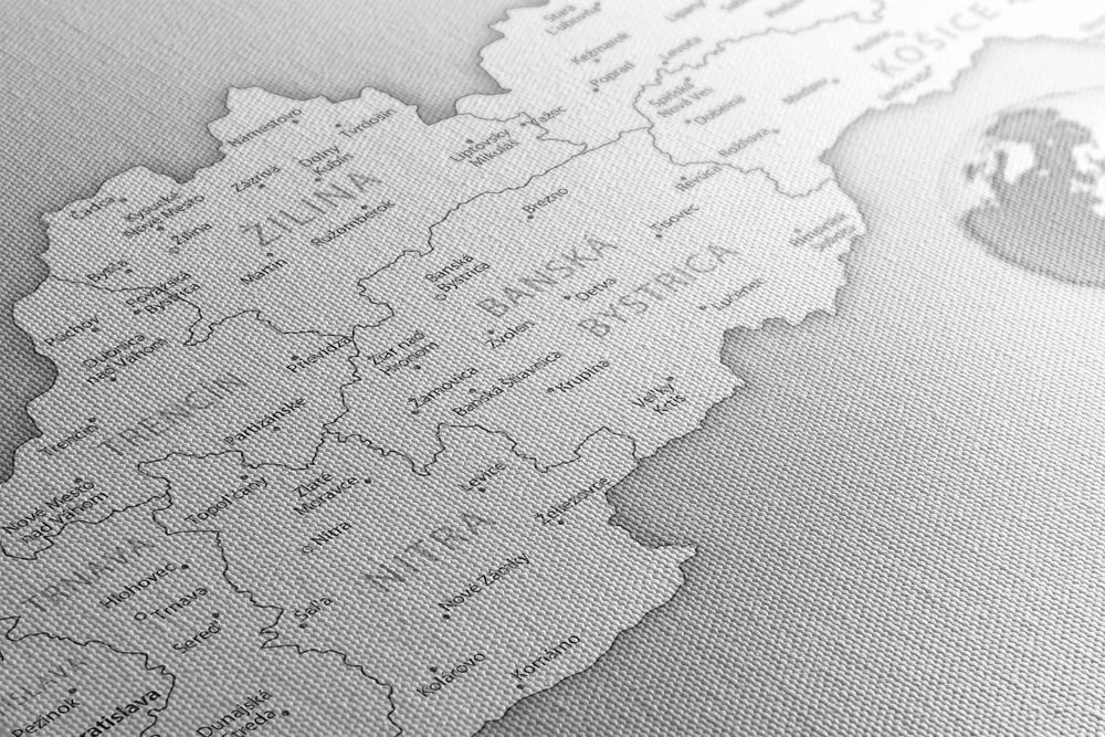Obraz podrobná mapa Slovenska v čiernobielom prevedení - 90x60