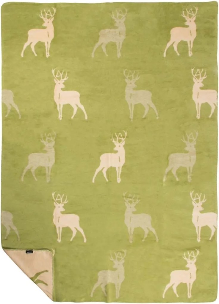 Béžovo-zelený obojstranný pléd s jeleňami Deer Olive XL – 150*200*3 cm
