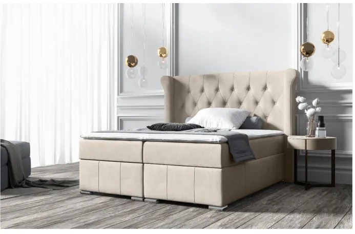 Elegantná čalúnená posteľ 160x200 MAXIMO - svetlo béžová + topper ZDARMA