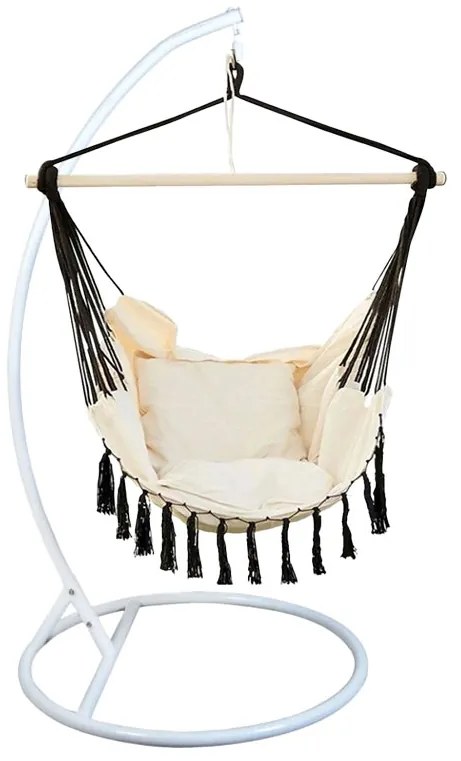 Béžové závesné kreslo HANGO s bielym stojanom