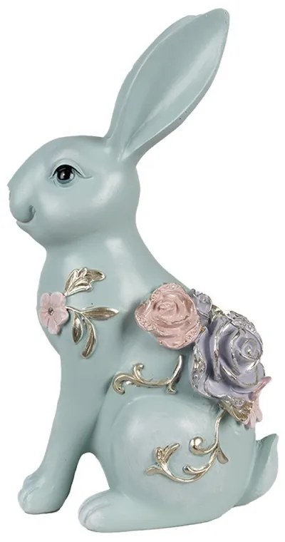 Modrá dekorácia králiček posiaty kvetmi - 16*11*28 cm