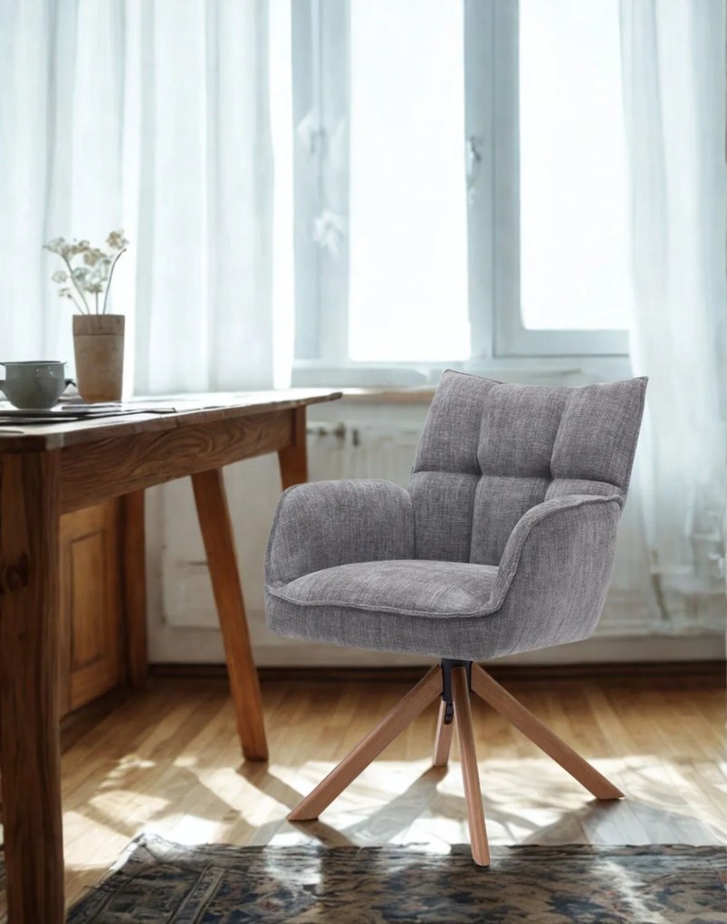 Otočné kreslo Marilla, drevené nohy, sivé (53240003)