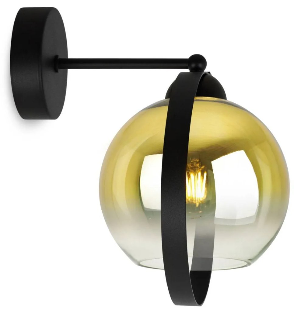 Nástenné svietidlo Bergen Gold Ring, 1x zlaté/transparentné sklenené tienidlo (fi 15cm)