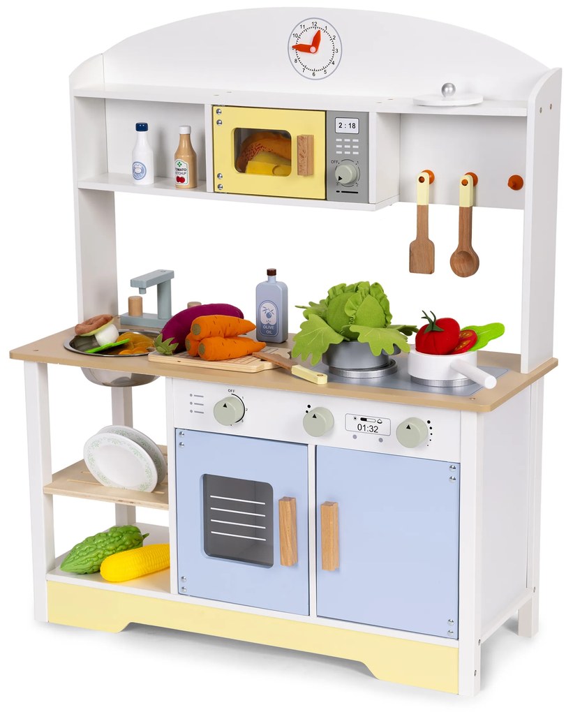 Detská kuchynka ECOTOYS s rúrou, práčkou a 12 doplnkami