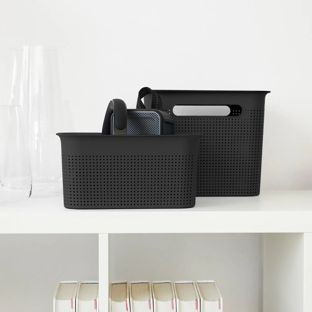 Úložný box s rúčkami BRISEN 7l, 26x18x21cm, čierny S vekom / Bez veka: Bez veka