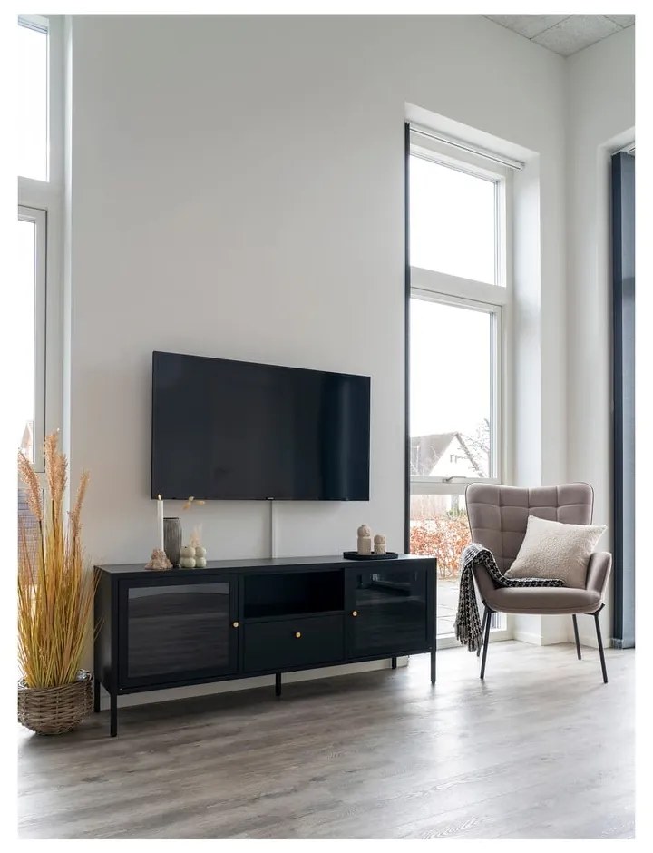 Čierny kovový TV stolík 150x60x35 cm Dalby – House Nordic