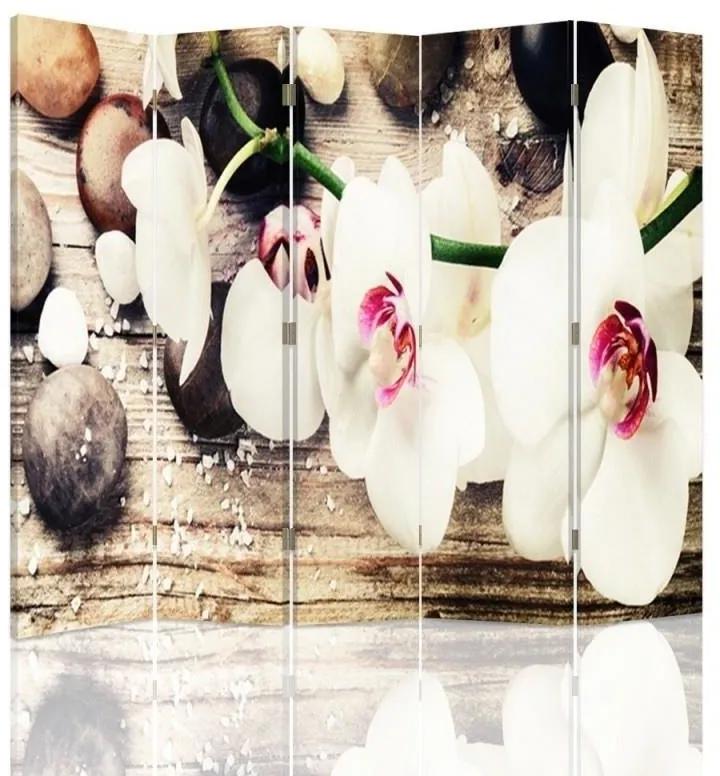 Ozdobný paraván Bílé sedmikrásky květy - 180x170 cm, päťdielny, klasický paraván