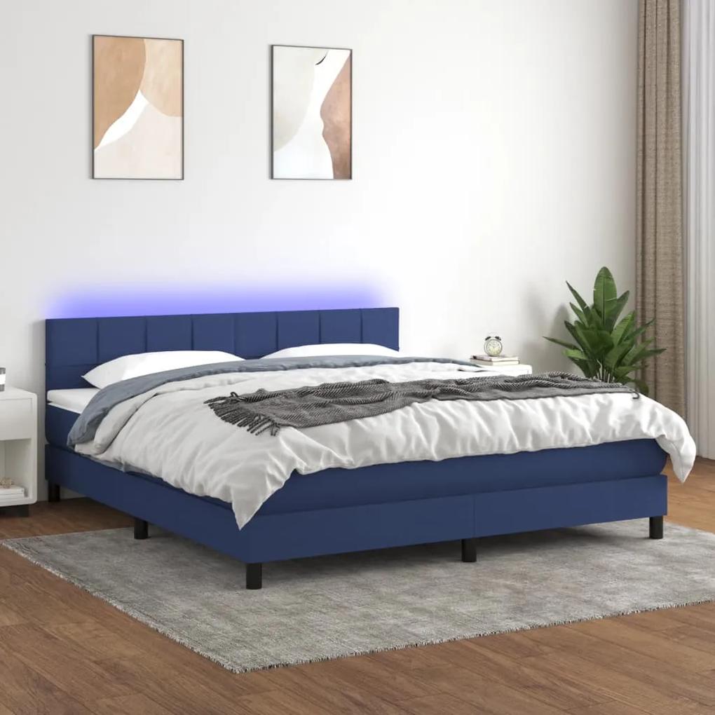 Posteľ boxsping s matracom a LED modrá 180x200 cm látka 3133179