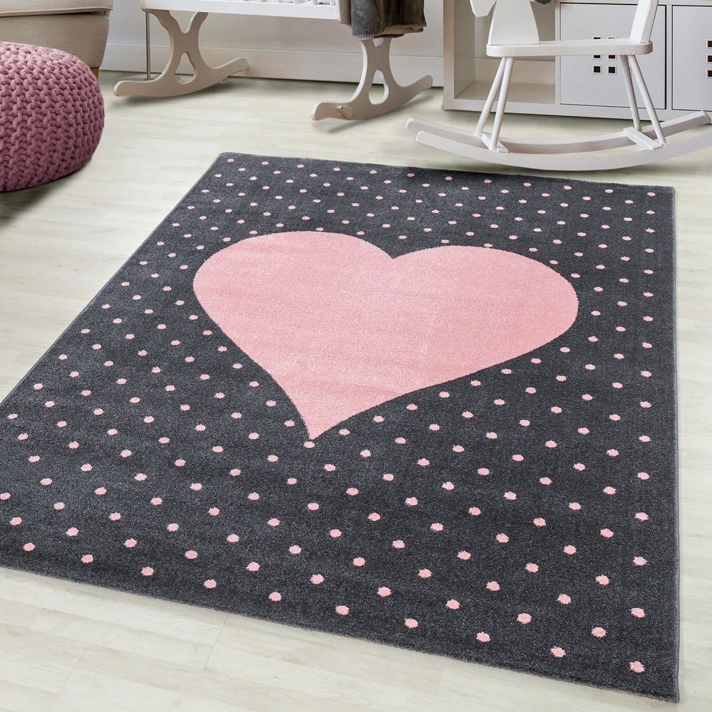 Ayyildiz, Detský kusový koberec Bambi 830 pink, 80x150, ružová, šedá, detská izba