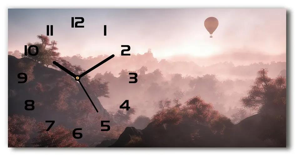 Vodorovné Sklenené hodiny na stenu Balon nad lesom pl_zsp_60x30_f_73608942