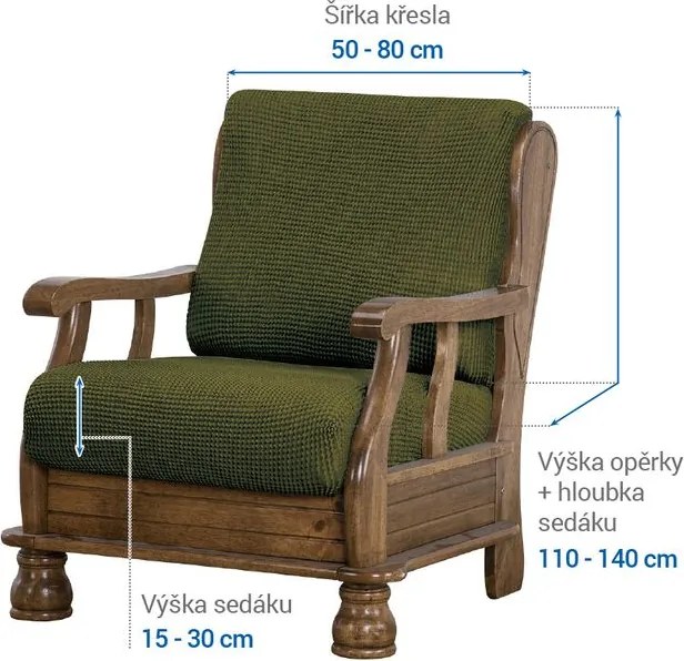 Super strečové poťahy NIAGARA zelená kreslo s drevenými rúčkami (š. 50 - 80 cm)