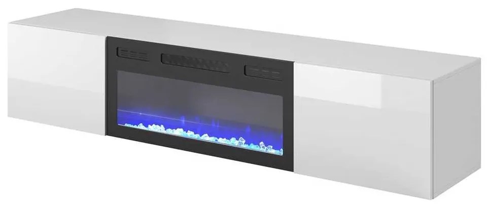 TV stolík Livo s imitáciou krbu, biela / čierna