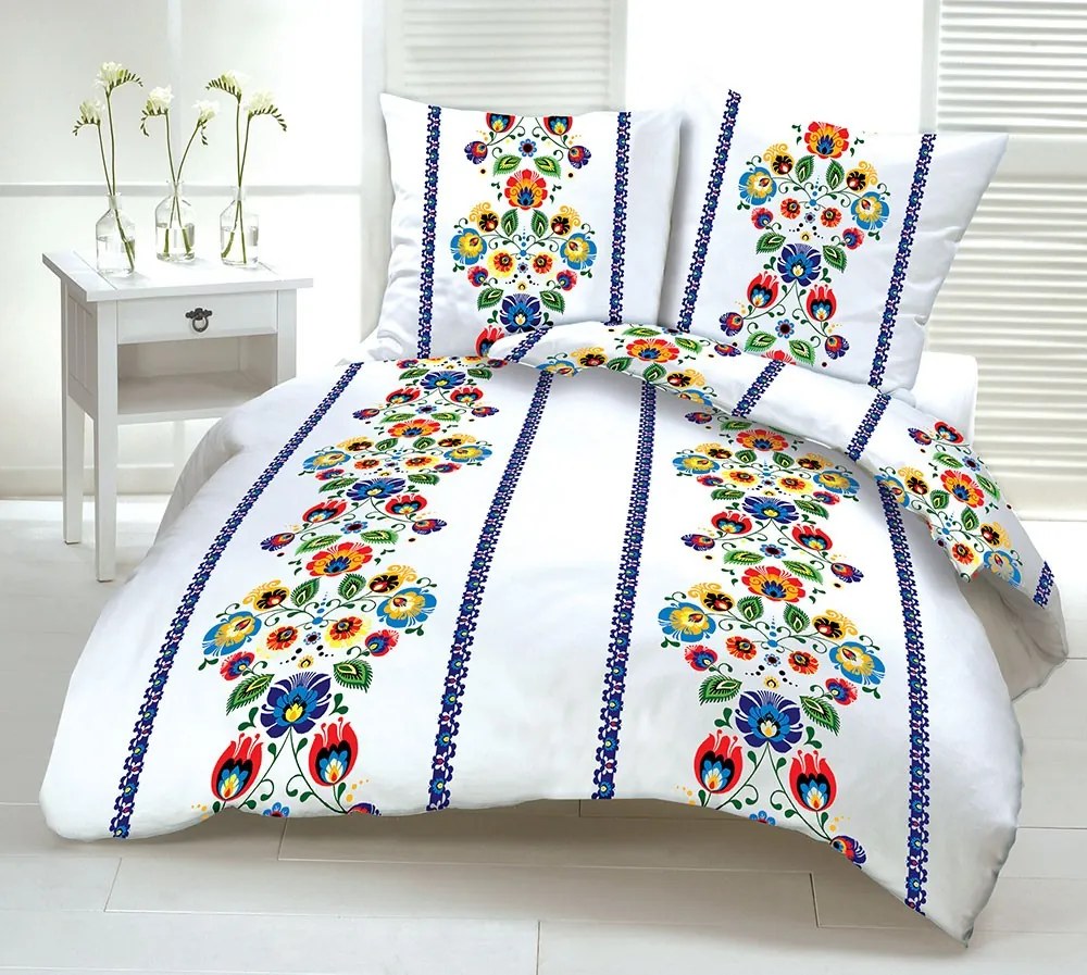 Obliečky bavlnené Folklór modré - 1x Vankúš 90x70cm, 1x Paplón 140x220cm