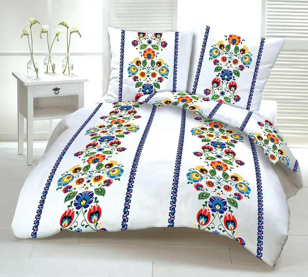 Obliečky bavlnené Folklór modré TiaHome - 2x Vankúš 90x70cm, 1x Paplón 200x220cm