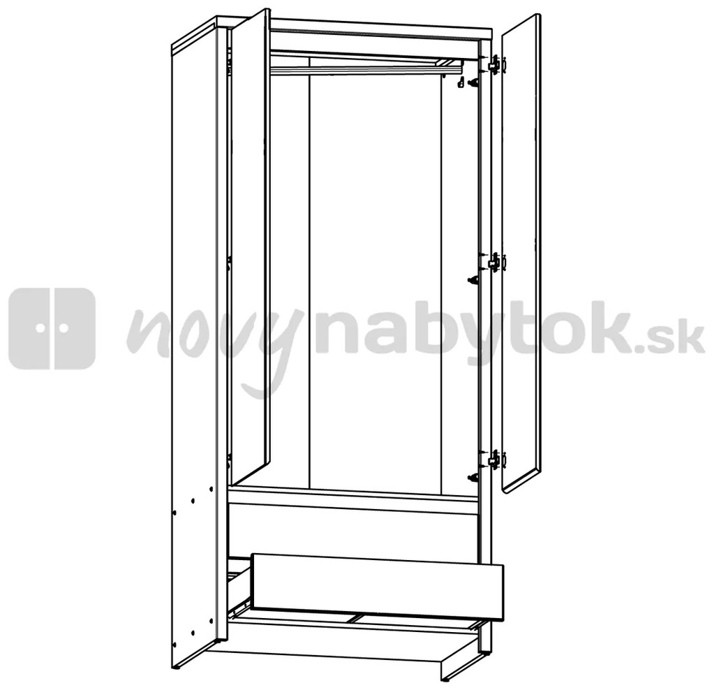 Šatníková skriňa BRW Kaspian SZF2D2S (Dub sonoma). Vlastná spoľahlivá doprava až k Vám domov. 798017