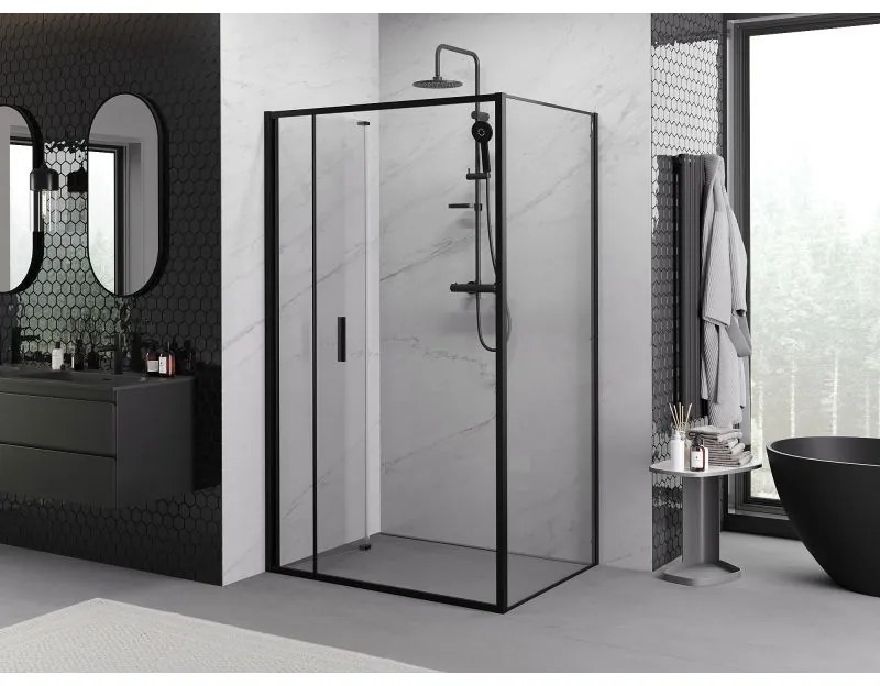Mexen Exo, sprchovací kút so skladacími dverami 80 x 90 cm, 6mm číre sklo, čierny profil, 816-080-090-70-00