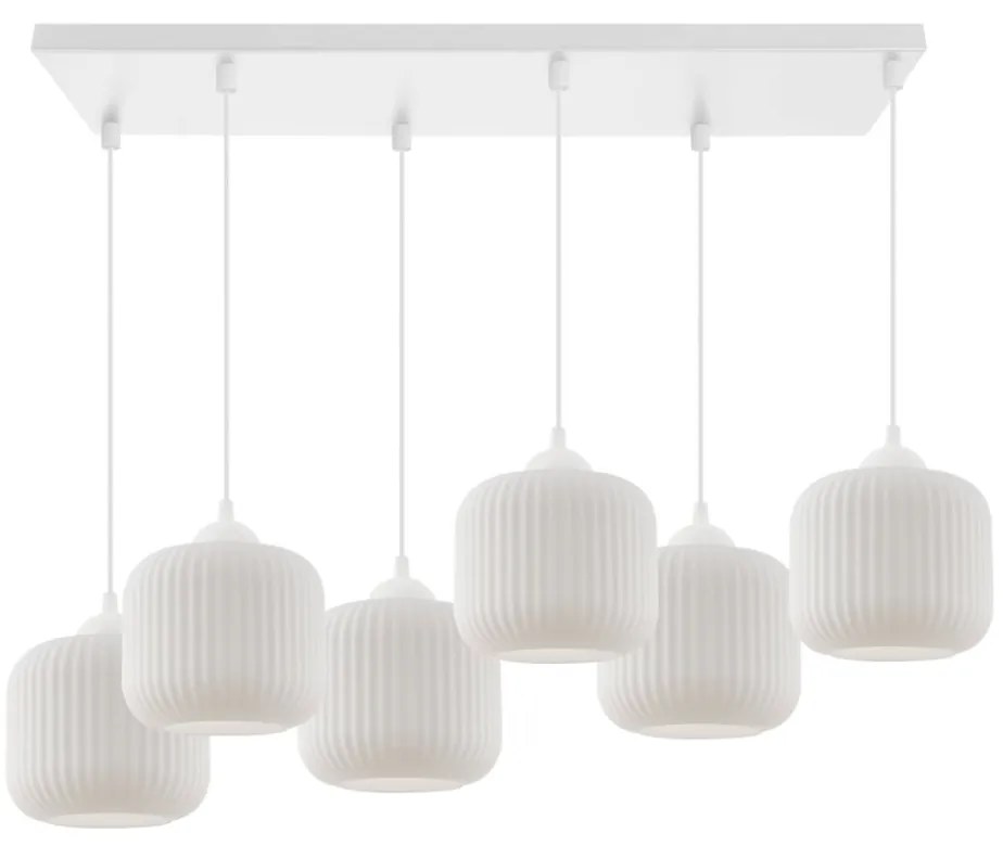 Závesné svietidlo Riffle, 6x biele sklenené tienidlo, w