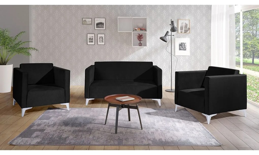 Sedacia súprava Denim 2+1+1, Dostupné poťahy: Solo 251, Farby nožičiek: biely lesk
