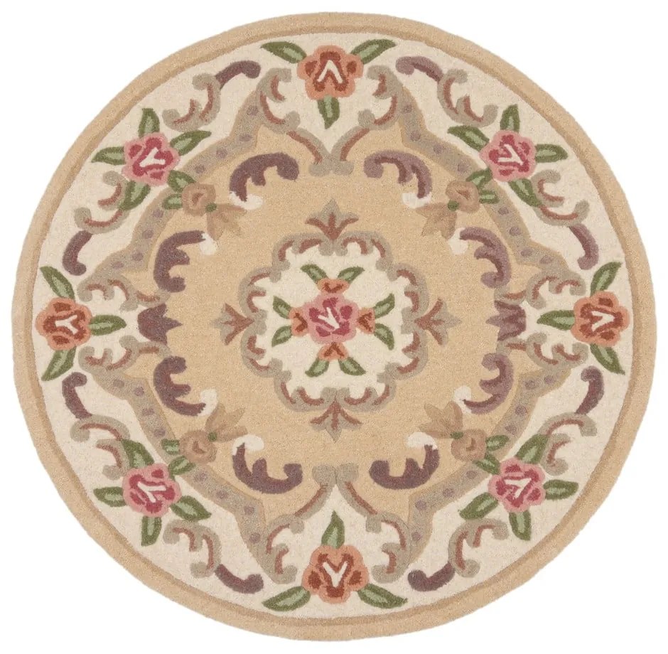 Béžový vlnený koberec Flair Rugs Aubusson, ⌀ 120 cm