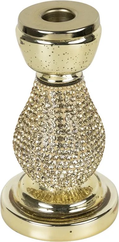Zlatý sklenený svietnik s kamienkami Rhinestone gold M - 16 cm