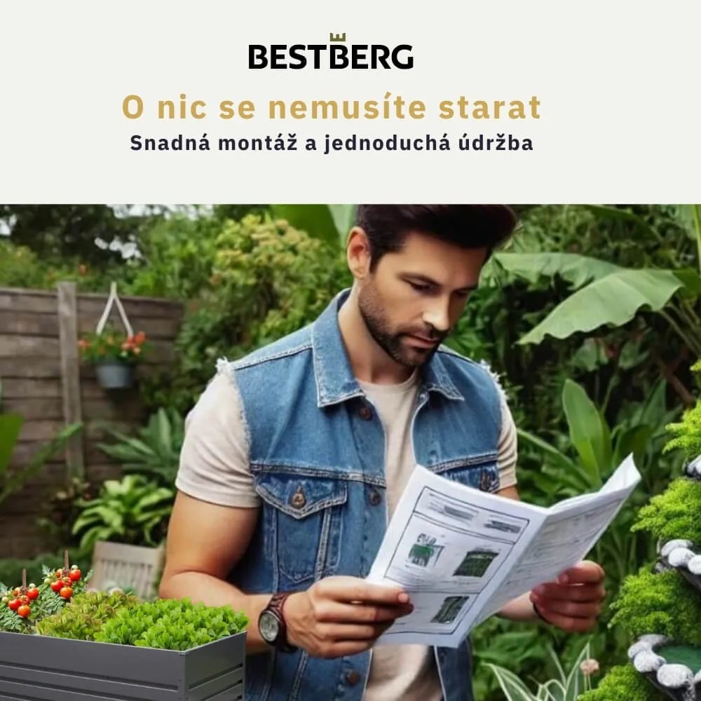 Vyvýšený záhradný záhon BestBerg VZ-1100A / 1100 l / 180 x 90 x 70 cm / šedá