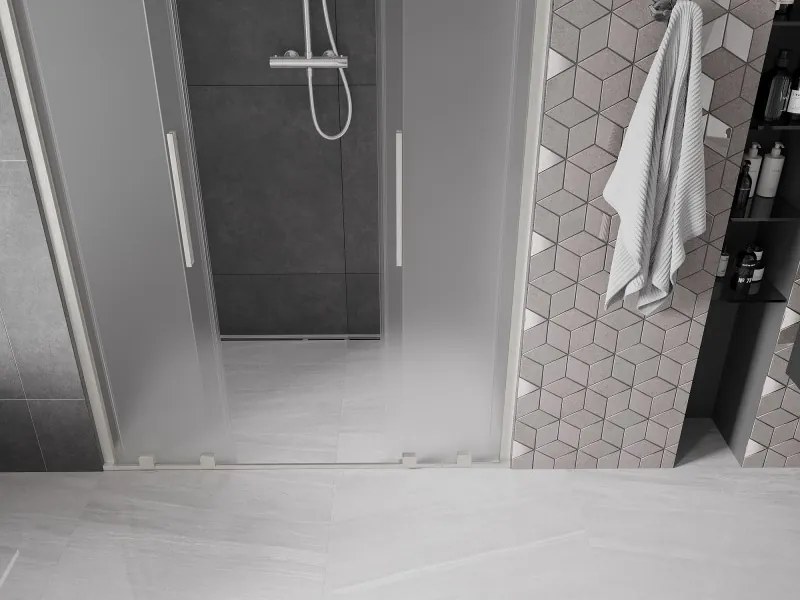 Mexen Velar Duo, posuvné sprchové dvere do otvoru 160 cm, 8mm sklo námraza, brúsená oceľ, 871-160-000-32-97