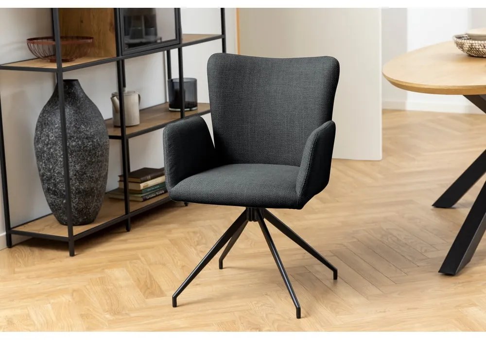 Tmavosivé čalúnené jedálenské kreslá v súprave s podrúčkami 2 ks Laura – Actona