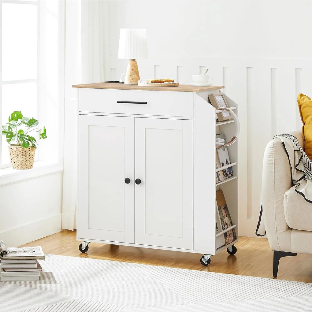 Pojízdný kuchyňský vozík s prodlužovacím kabelem Vasagle Asha 73 cm bílý