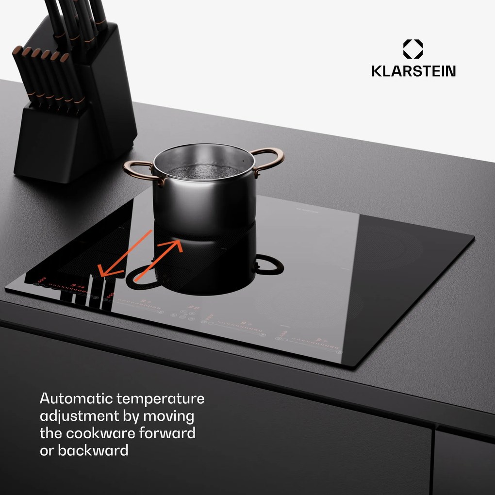 Klarstein Masterzone 60 Hybrid, indukčná varná doska, vstavaná, max. 9600 W, 4 Flex zóny, technológia ThermoBoost, Smart Flex