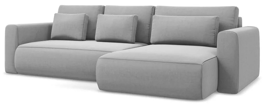 Svetlosivá zamatová rozkladacia/s úložným priestorom rohová pohovka (pravý roh/s leňoškou) Kapua – Makamii