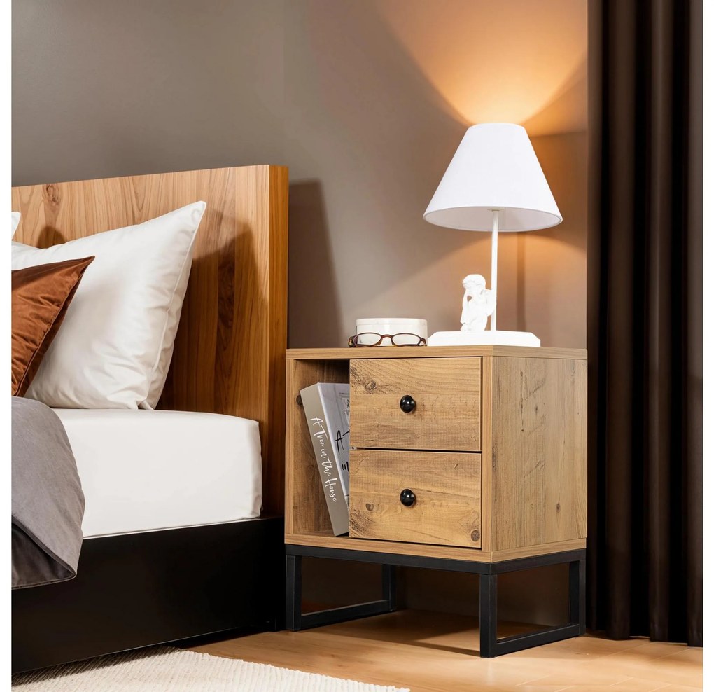Nočný stolík Glimarolla (borovica atlantická + čierna). Akcia -29%. Vlastná spoľahlivá doprava až k Vám domov. 1106610