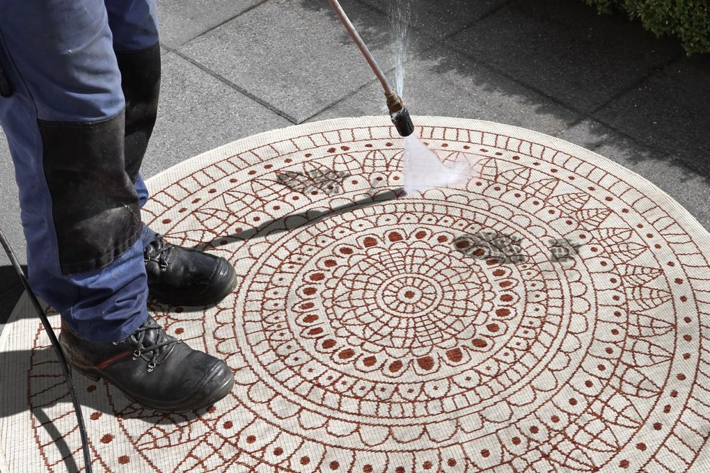 Hanse Home, Kusový koberec Twin-Wendeteppiche 103102 creme terra – na von aj na doma, 140x140 (priemer) kruh, oranžová, chodba / predsieň