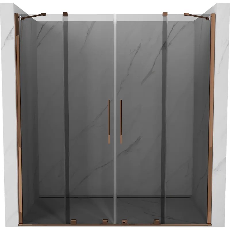 Mexen Velar Duo, posuvné sprchové dvere do otvoru 180 cm, 8mm šedé sklo, ružové zlato, 871-180-000-42-60
