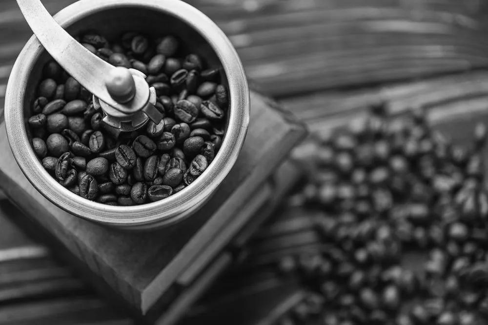 Fototapeta čiernobiely vintage mlynček na kávu - 225x150