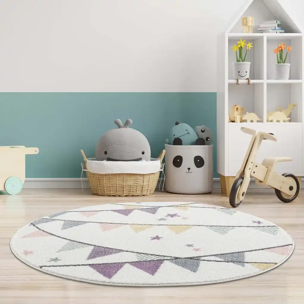 Dekorstudio ANIME okrúhly detský koberec - vzor trojuholník 9381 Priemer  koberca: 160cm | BIANO