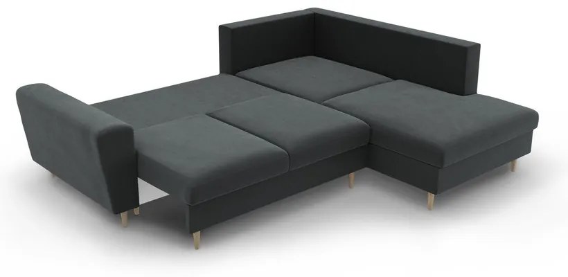 Tmavosivá zamatová rozkladacia/s úložným priestorom rohová pohovka (pravý roh/do L) Kyoto – Cosmopolitan Design