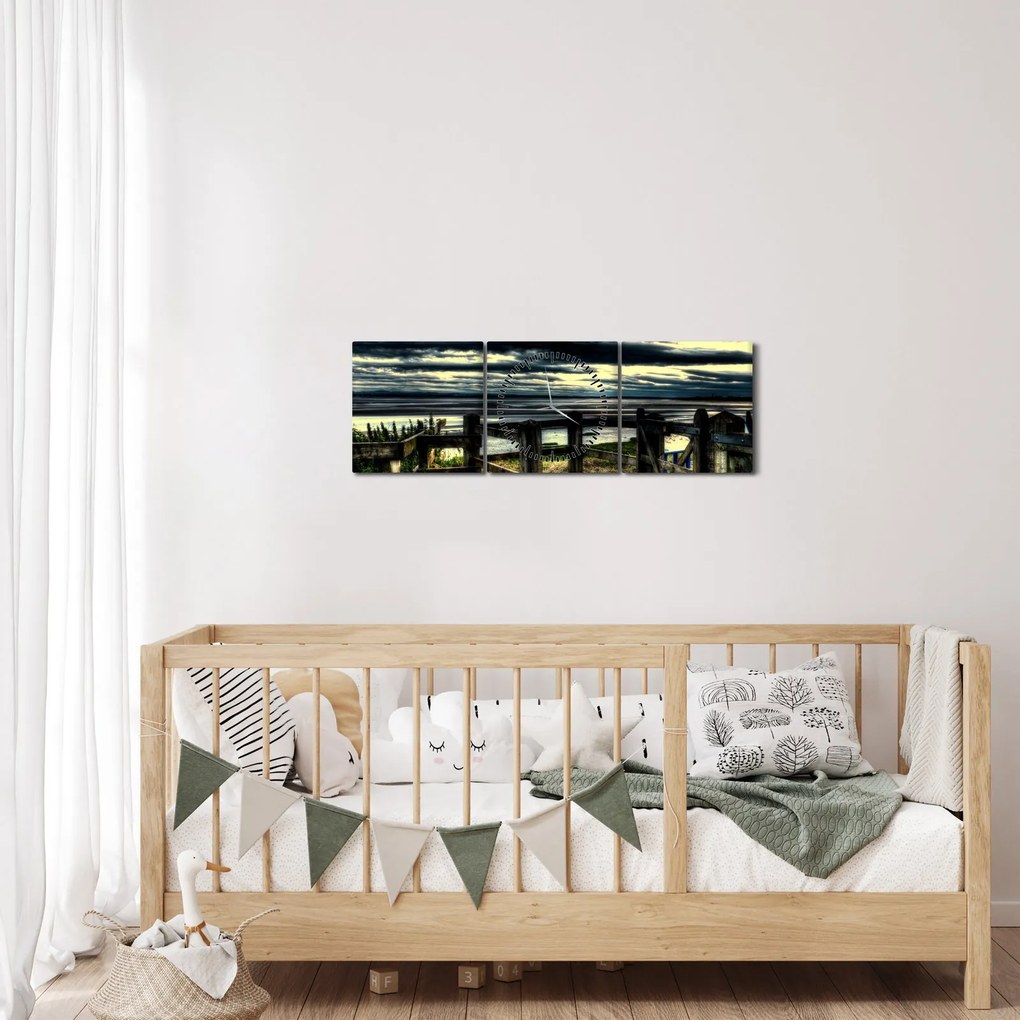 Obraz dúhy nad morom (s hodinami) (90x30 cm)