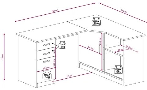 Písací stôl s policou a zásuvkami ROBERTO ľavý dub artisan/biela