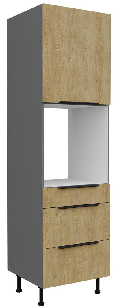 Potravinová kuchynská skrinka na rúru Carminia 60 DPS-215 3S1F PREMIUM BOX (dub cremona + antracit). Akcia -19%. Vlastná spoľahlivá doprava až k Vám domov. 1127954