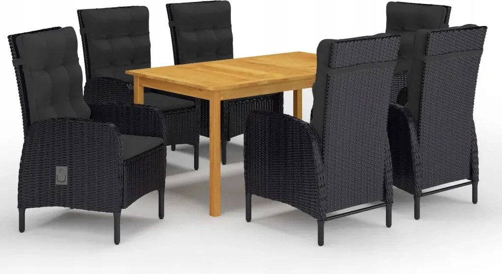 vidaXL 7-dielna záhradná jedálenská súprava čierna