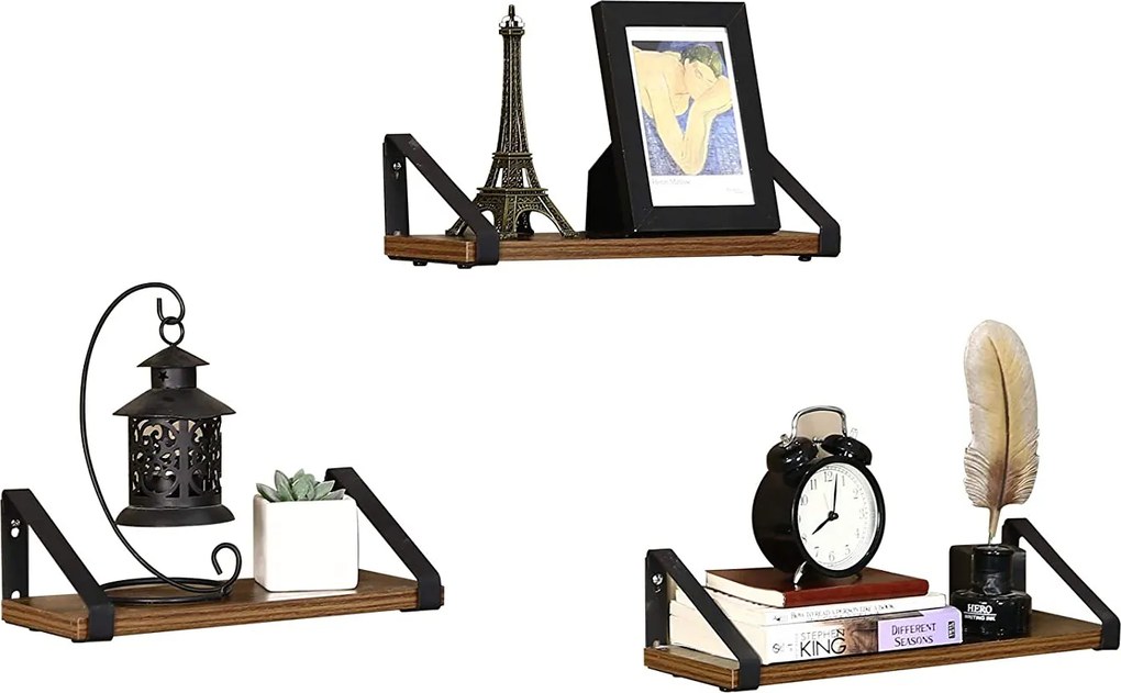 Súprava nástenných políc, 3 ks, rustikálne hnedé