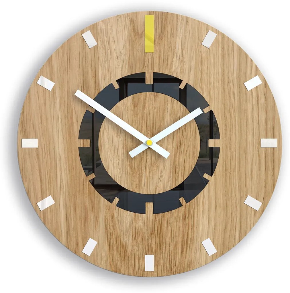 Dřevěné nástěnné hodiny Atena 33 cm žluté/bílé