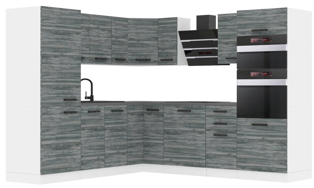 Kuchynská linka Belini Premium Full Version 480 cm šedý antracit Glamour Wood s pracovnou doskou STACY
