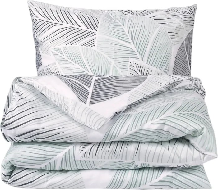 Matex Saténové povlečení Sivé listy, 140 x 200 cm, 70 x 90 cm