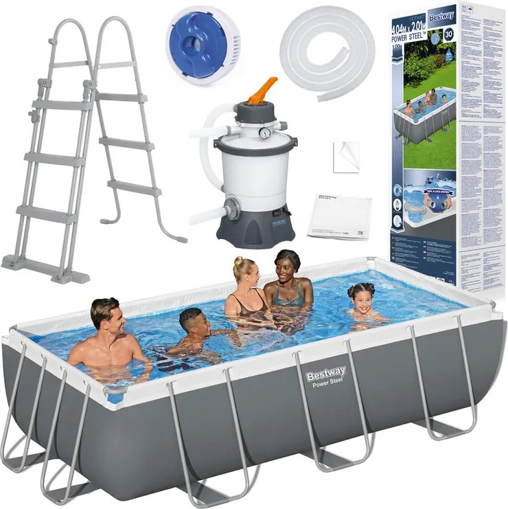 Rámový bazén Power Steel 404x201x100 Sivý 13x6FT BESTWAY + piesková pumpa + rebrík 10in1 56442